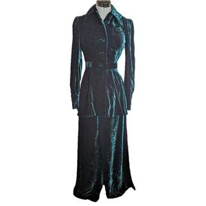 Vtg 80s Moschino Couture Barbra Streisand Crushed Velvet Palazzo Pants Suit Sz 4
